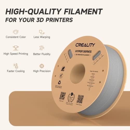 Official CREALITY Hyper PLA Filament 1.75mm, High Speed PLA 30-600mm/s 3D Printer Filament, Dimensional Accuracy +/-0.02mm, Fit Most FDM 3D Printers, 1KG(2.2lbs) Spool Gray - color: Grey
