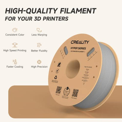 Official CREALITY Hyper PLA Filament 1.75mm, High Speed PLA 30-600mm/s 3D Printer Filament, Dimensional Accuracy +/-0.02mm, Fit Most FDM 3D Printers, 1KG(2.2lbs) Spool Gray - color: Grey