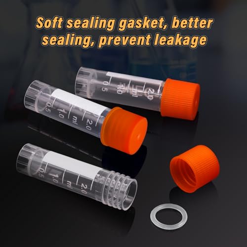 100 Pcs 2ml Vials Centrifuge Tubes Plastic Sample Small Cryogenic Vials with Screw Caps Graduated Bottles Test Tubes with Lids (Orange) - color: Orange