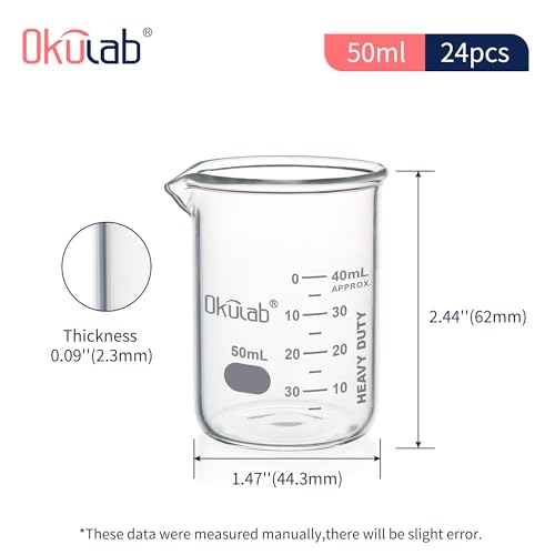 Beakers, Glass Beaker Set, Low Form 50ml Beakers, Graduated 3.3 Borosilicate Glass Beakers for Lab, Classroom, Craft, Kitchen, 24pcs, BKLG50A24 - style: Vol.50ml, Case of 24