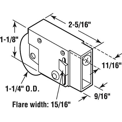 Slide-Co 131973 Single 1-1/4 In. Steel Roller Assembly, Crossly, Diecast Unique Housing (Single Pack)