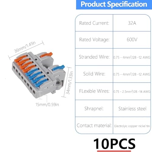 10PCS Lever Wire Connectors, 2 in 8 Out Quick Wire Connectors, Electrical Lever Nuts Wire Connectors Push-in Conductor Terminal Block AWG 28-12 - color: 10pcs 2 in 8 out