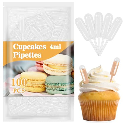 MAQIHAN 100 Plastic Pipette Droppers for Cupcakes - 4ml Disposable Pipettes