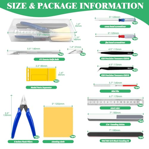 17Pcs Hobby Model Basic Tool Kit Contains Flush Pliers, Mini File, Crafting Knife with Replacement Blades, Tweezers, Professional Modeling Building Fixing Set for Gundam