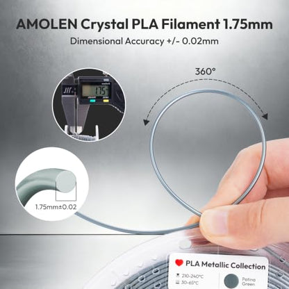 AMOLEN PLA 3D Printer Metal-Like Filament PLA Filament 1.75mm Filament Bundle,Green Bronze, Silver,Brass Bronze, Red Copper,3D Printing Filament Bundle, 200gX 4 Spools - color: Burnished Copper/Patina Green/Aged Bronze/Gunmetal Gray