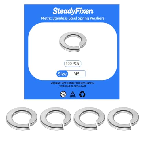 100Pcs M5 Silver 304 Stainless Steel Split Spring Lock Washers for Bolts Screws - size: M5 100PCS