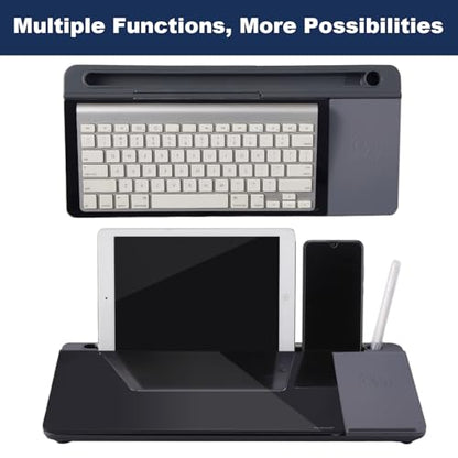 Small Glass Desktop Whiteboard Dry-Erase-Board - Computer Keyboard Stand with Wireless Charger White Board Surface Pad with Drawer, Desk Organizers with Accessories for Office, Home, School Supplies - color: Wireless Charging - Black ＆ Grey
