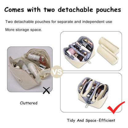 BOYATU Travel Makeup Bag Organizer Cosmetic Bag: 3 Pcs Set Make up Bags for Women with Handle - Waterproof Vegan Leather Toiletry Bags Travel Essentials Pouch with Compartments (C-04-White) - color: 04-B-White
