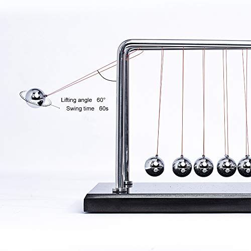 CERROPI Newton Cradle Balance Balls, Newton Pendulum with 7 Balls, Classic Newton Swing Ball, Science Physics Gadget | Desk Toys & Accessories, 70+ Sec Swingtime, Marble Base, Black
