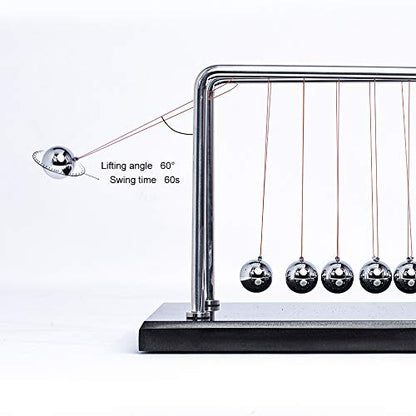 CERROPI Newton Cradle Balance Balls, Newton Pendulum with 7 Balls, Classic Newton Swing Ball, Science Physics Gadget | Desk Toys & Accessories, 70+ Sec Swingtime, Marble Base, Black