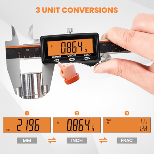 HARDELL Digital Caliper 6 Inch with Orange LCD, USB-C Calipers, Non-Backlit - size: 6 Inch