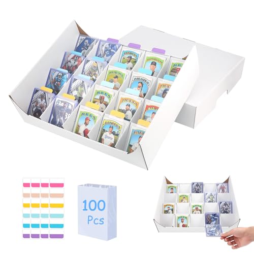 Card Sorting Tray, 20-Cell Trading Card Sorter with Labels & 100 Sleeves, Card Organizer Box for Top loaders, MTG, TCG, Sports Cards, Grading Prep - style: 20-Cell-1 PACK