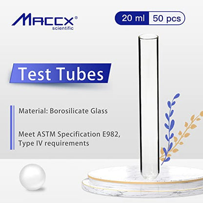 20ml Glass Test Tubes, Dim.20x150mm, Pack of 50, Borosilicate Glass Material, TTG020-050 - style: 50pcs of Vol.20ml(20x150mm)