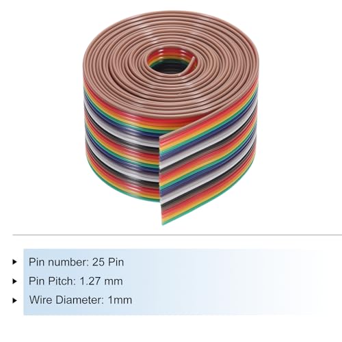 MECCANIXITY 1 Pcs 25 Pin Flat Rainbow Ribbon Cable 6.6 Ft 1.27mm Pitch Breadboard Jumper Wires for Electronic Projects - size: 6.6 Ft, style: 25P