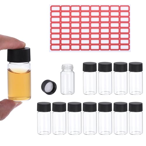 PATIKIL 20ml Clear Glass Vials, 12 Pack Sample Vials with Screw Cap Reagent Media Bottle with Labels Leak-Proof Liquid Sample Glass Vial for Lab Laboratory - color: Transparent, size: 20ml