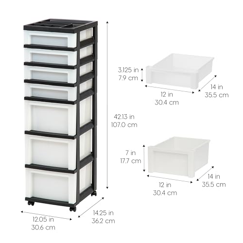 IRIS USA 7-Drawer Rolling Storage Cart, Black/Pearl