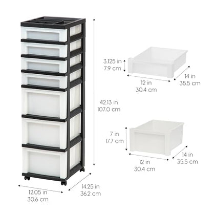 IRIS USA 7-Drawer Rolling Storage Cart, Black/Pearl