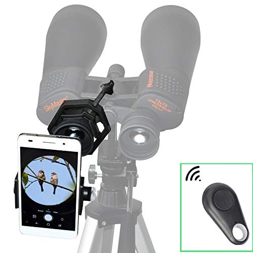AccessoryBasics Binocular Spotting Scope Telescope Microscope Periscope Adapter Aluminum Mount for Smartphone iPhone 16 17 Air Pro Max Galaxy S26 S25 Pixel Plus Video Recording [Includes Remote]
