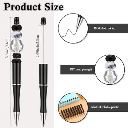 Crtiin 50 Pack Beadable Pens, Ballpoint Pens, School Supplies, Black - color: Black