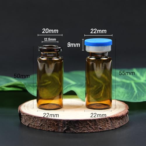 100 Pack 10ml Amber Glass Vials with Caps – 2.5 Dram Lab Headspace Vials - color: Amber Vial Blue Cap, size: 10ml