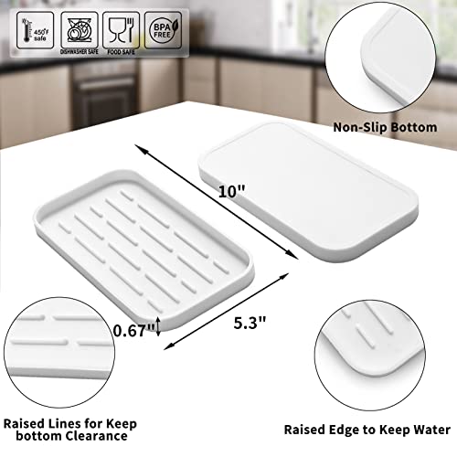 MicoYang Silicone Kitchen Sink Organizer Tray for Multiple Usage,Eco-Friendly Sponges Holder for Kitchen Bathroom Counter or Sink,Dish Soap Dispenser,Scrubber,Bottle,Cup (White, 10"×5.3") - color: White, size: 10" x 5.3" x 0.7"