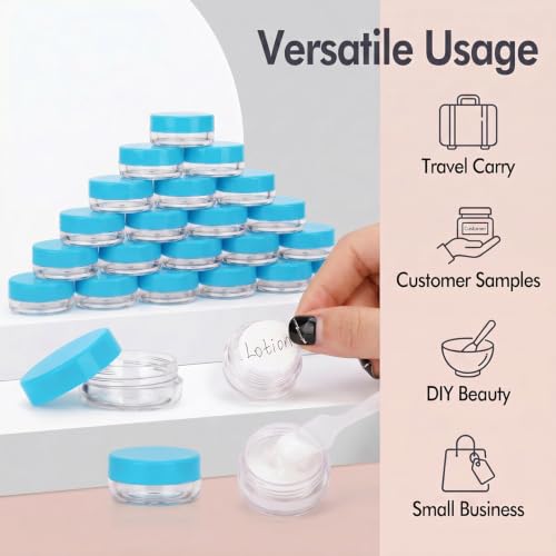 3 Gram Sample Containers 100 Count Empty Lip Balm Containers with Labels - color: Blue