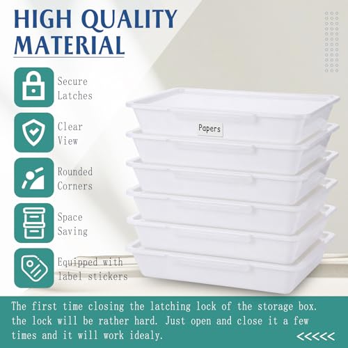 Tinlade 12 Pcs Classroom Paper Storage Bins with Lids, White, 13x10in - color: White