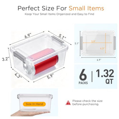 Citylife 6Packs 1.3Qt Small Storage Bins with Lids,Stackable Clear - color: Clear White, size: 1.3 QT(6 Pack)