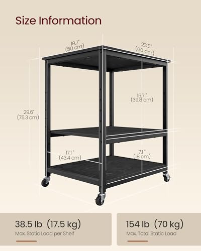 VASAGLE 3-Tier Printer Stand with Locking Wheels, Under Desk Printer Table - color: Ebony Black, size: 3 Tiers/Large