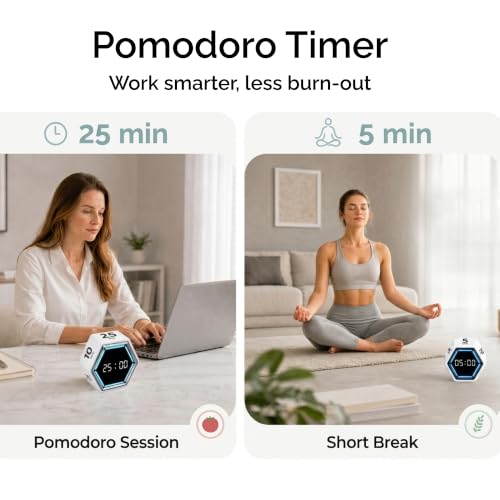 KADAMS Pomodoro Timer Cube, Visual Timer for Kids, Productivity Desk Timer - color: White