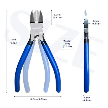 Wire Cutters 5 Pack, 6.5 inch,KAIHAOWIN Flush Cutters Diagonal Cutters Side Cutters Precision Ultra Sharp Spring Loaded Wire Snips Clippers Dikes Cutting Pliers Small for Crafting Jewelry Making,Blue - size: 6.5 inch