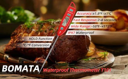 BOMATA Digital Water Thermometer for Liquid, Meat, Cooking, IPX7 Waterproof - color: Red