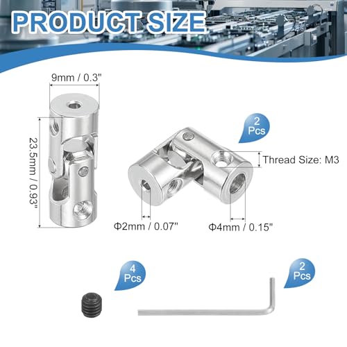 PATIKIL Rotatable Universal Steering Shaft 4mm to 2mm Inner Dia, 2 Pcs U Joint Shaft Coupling U Joints Coupler Connector Accessories with M3 Screws Spanner for Motor Model Robots - size: 4mm-2mm