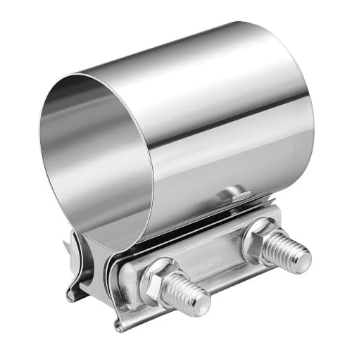Exhaust Clamp, Stainless Steel Butt Joint Band Muffler Clamp with Nuts, Durable Butt Joint Exhaust Pipe Sleeve Coupler Replacement for Most Vehicles, Car Accessories (2.5“) - color: 2.5“, 1 Pcs
