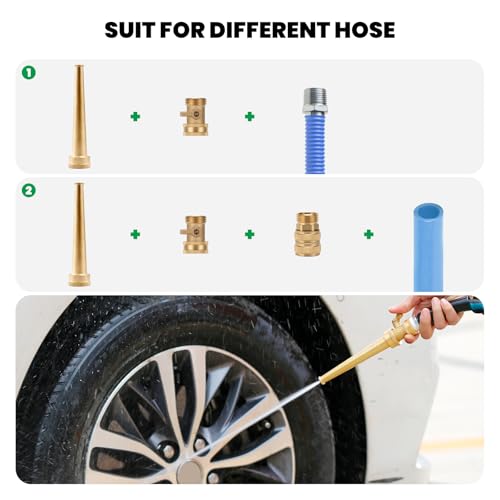 6 Inch Brass Garden Water Hose Nozzle Jet Accessories Kit, High Pressure with 3/4"GHT Garden Hose Quick Connect and Shut Off Valve - size: 6inch with 2parts