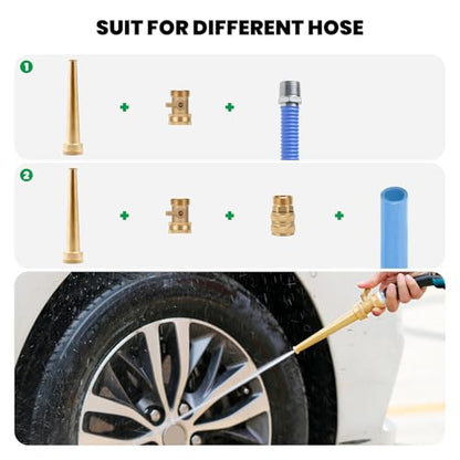6 Inch Brass Garden Water Hose Nozzle Jet Accessories Kit, High Pressure with 3/4"GHT Garden Hose Quick Connect and Shut Off Valve - size: 6inch with 2parts