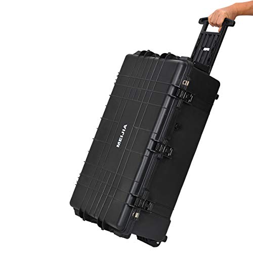 MEIJIA Rolling Waterproof Hard Protective Case, Hard Camera Case with Retractable Pull Handle and Wheels,Customizable Fit Foam Inserted, Black, Elegant Black,31.65x19.37inchx11.02inches - size: 31.65x19.37inchx11.02inches
