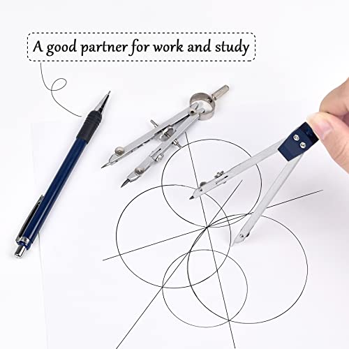 Unjoo 9Pcs Precision Geometry Set Metal Compass,Geometry Tool Set (Blue)