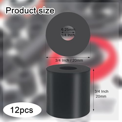 12 PCS Multi Purpose Rubber Spacer 3/4 Inch OD x 1/4 Inch ID x 3/4 Inch Thickness, Rubber Bushing Anti Vibration Spacer Thick Rubbers Washers for Home and Car - size: 3/4 x 1/4 x 3/4 Inch