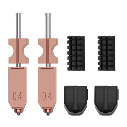 2 PCS 0.4mm Quick-Swap Nozzles Kit for AD5X, 3D Printer Copper Alloy Hardened Steel Tip Integrated Nozzle Kit with 2 PCS Silicone Socks and Nozzle Wiper for Flashforge AD5X - style: 0.4mm