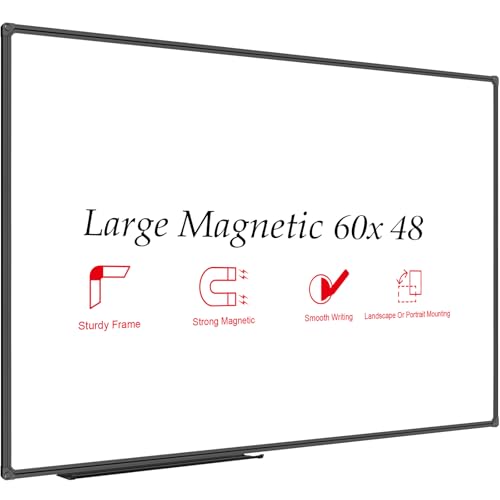 JILoffice Large Magnetic White Board, Dry Erase Board 60 x 48 Inch, Black Aluminum Frame Wall Mounted Board for Office Home and School - color: Black, size: 48"W x 0.7"H