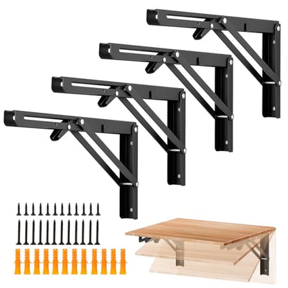 Ravinte Matte Black Folding Shelf Brackets, 12 Inch, 4 Pack - size: 12 Inch