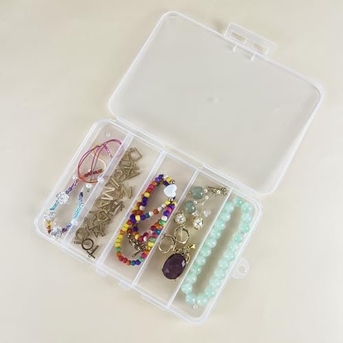 1 PCS Clear Plastic Organizer Box with 5 Compartments - Multi-Use Storage for Jewelry, Beads, Crafts, Pills & Small Parts, Stackable Mini Container (6x4.2x0.7 in)