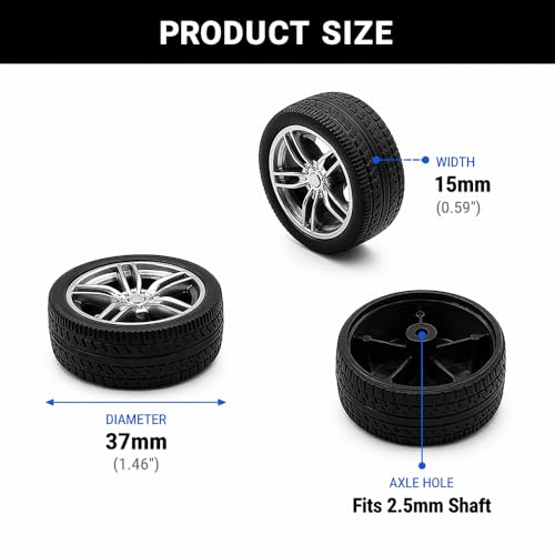 10PCS Toy Car Wheels 37mm Rubber Tire Wheels with Metal Shaft for RC Car Truck DIY Model Toy Wheel Replacement Accessories (2.5x37mm) - style: 2.5x37mm