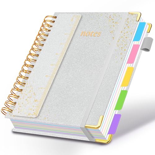 Hardcover Spiral Notebook with Tabs & Dividers, 8"x10" 5 Subject - color: Silver, size: 8''x 10''