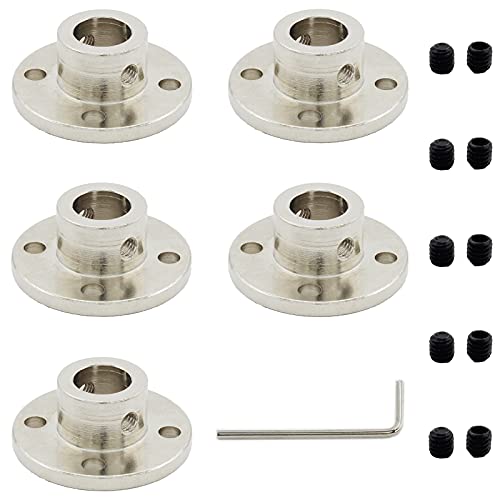 5 Pack Flange Coupling Connector, TTZEZE Rigid Guide Steel Model Coupler Accessory, Shaft Axis Fittings for DIY RC Model Motors,High Hardness Coupling Connector with Set Screws and Wrench (10mm(3/8")) - color: 10mm(3/8")