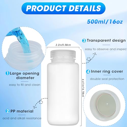 16oz/500ml Plastic Sample Bottles with caps, Wide Mouth, 5Pcs - style: 500ML-5pcs