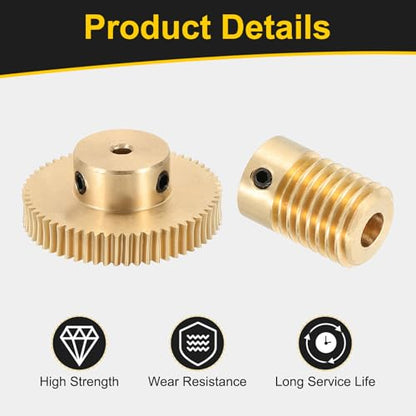 uxcell Worm Gear Set 60T 0.5 Module 60:1 Reduction Rate, Right Rotation Drive Gear Box Wheel Reduce Transmission Part (Brass Gear-3mm Bore, Brass Rod 5mm Bore) - size: Gear-3mm, Rod-5mm Bore, style: 0.5M-60T