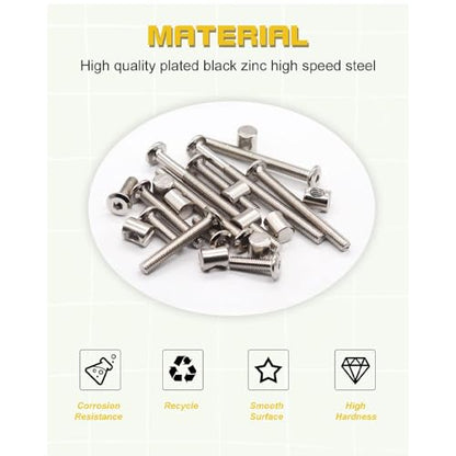 160pcs Baby Bed Crib Screws Hardware Replacement Kit- M6x40mm/ 50mm/ 60mm/ 70mm/ 80mm Hex Drive Socket Cap Screws Barrel Nuts Assortment Kit for Beds Headboards Chairs Furniture. - size: 160pcs