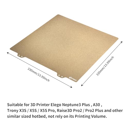 330x330mm Double Side Texture PEI Build Plate - FYSETC Neptune3 Plus Part - Flexible Spring Steel Sheet: Neptune4 Plus Heated Bed Cover Fit QiD X-Max Core-XY Trox X5SA Pro Geetech A30 Pro